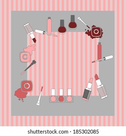 Frame made with  beauty objects and stripes