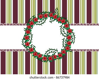Frame made from blank space with red flowers and green leaves