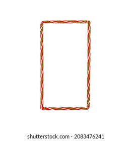 Frame made of candy cane vector stock illustration. red and green colors. Frame for storis on the phone. Isolated on a white background.