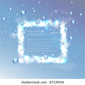Frame made of clouds and rain drops on glass
