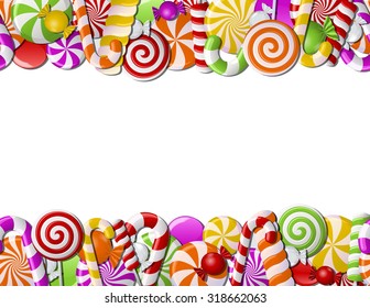 Frame made of colorful candies. Seamless pattern