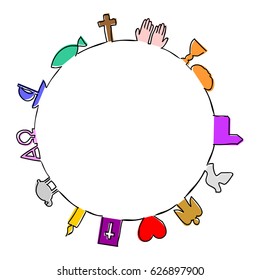 Frame made of colorful christians symbols