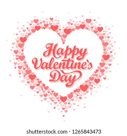 Frame made of coral hearts in the shape of a heart with the inscription "Happy Valentine's Day" inside. Vector Valentine's Day greeting card