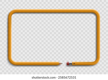 Frame made from curved pencil. Template isolated on transparent background. Vector mockup
