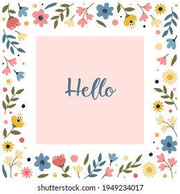 Frame made of cute flowers. Floral motive.
