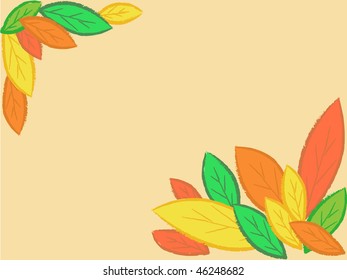 Frame made of different colors leaves on a beige background