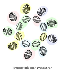 frame made of easter eggs doodle style with color spot. vector illustration hand drawing
