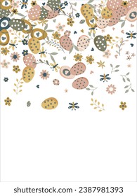 Marco hecho de elementos para Pascua. Elementos tradicionales de Semana Santa. Ilustración vectorial. Ornamento tradicional de Pascua. Feliz Pascua. Obtenido a mano. Vector.