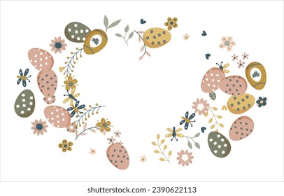 Frame made of elements for Easter. Traditional Easter elements. Vector illustration. Traditional easter ornament. Happy easter. Hand-drawn. Vector illustration.