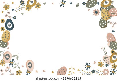 Frame made of elements for Easter. Traditional Easter elements. Vector illustration. Traditional easter ornament. Happy easter. Hand-drawn. Vector illustration.