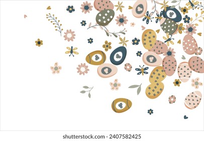 Frame made of elements for Easter. Traditional Easter elements. Vector illustration. Traditional easter ornament. Happy easter. Hand-drawn. Vector illustration.