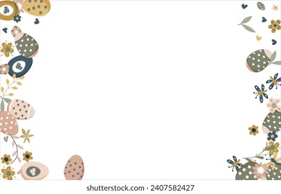 Frame made of elements for Easter. Traditional Easter elements. Vector illustration. Traditional easter ornament. Happy easter. Hand-drawn. Vector illustration.