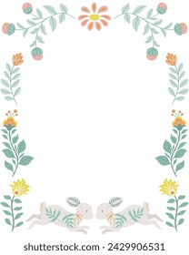 Frame made from folk art design elements. Folk flora and fauna vector illustration isolated on white background. Hand drawn folk flowers. Scandinavian traditional motif