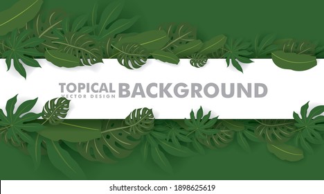 Frame made of fresh green tropical leaves on white background. Space for design or text. vector illustration design
