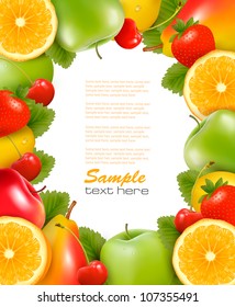 Frame Made Of Fresh, Juicy Fruit. Vector.