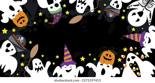 Frame made of Halloween ghosts on black background