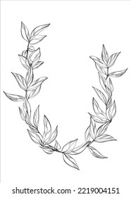 Frame made of hand-drawn black contour leaves. Elegant decorative design. Vector design template in vintage style. Flowers background.