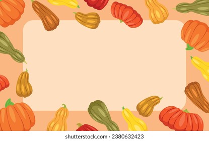 Frame made of many ripe pumpkins on beige background