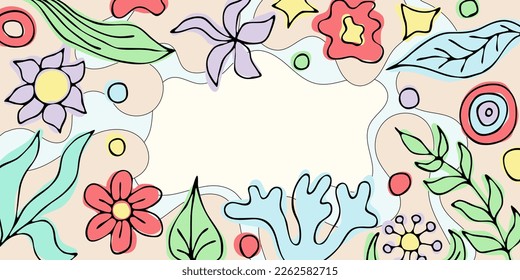 Frame made of organic shapes, amorphous and vegetable figures, hand drawn elements for design