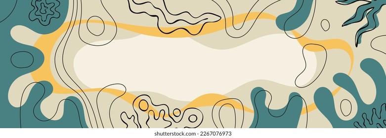 Frame made of organic shapes, amorphous and vegetable figures, hand drawn elements for design