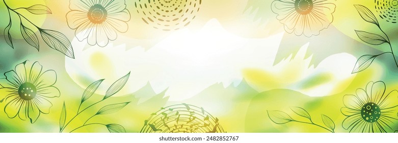 Frame made of organic shapes, flowers and leaves, hand drawn elements for design