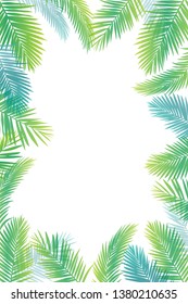 Frame made of palm leaves, ornaments, tropical | illustration of summer images, white background
