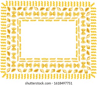 Frame made of pasta types for posters, cards, print and design.