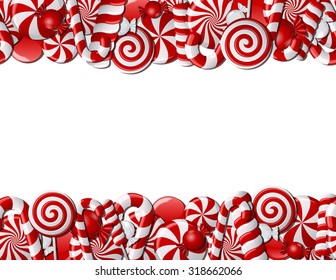 Frame made of red and white candies. Seamless pattern