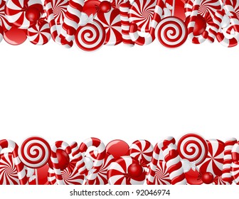 Frame made of red and white candies. Seamless pattern