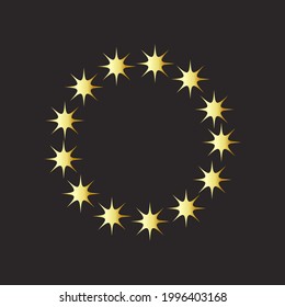 Frame made of stars, golden glowing on a dark background. Shiny frame with glowing effects