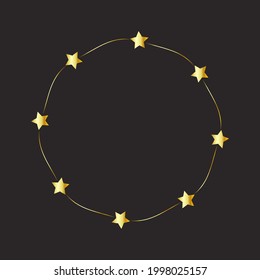 Frame made of stars, golden glowing on a dark background. Shiny frame with glowing effects