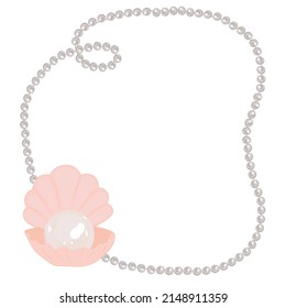 The frame is made string pearls  Vector stock illustration  A pearl in pink shell  Isolated white background 