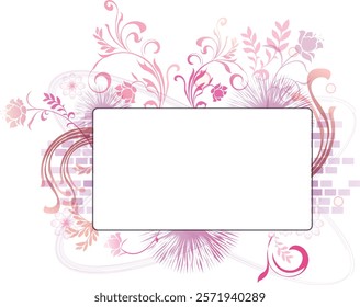 A frame made with vector pink flowers and geometric shapes