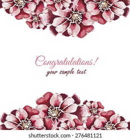 Frame made from watercolor pink flowers. Vector illustration