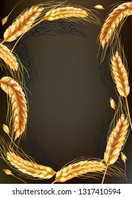 Frame made of wheat ears on a dark background. Vector mesh illustration