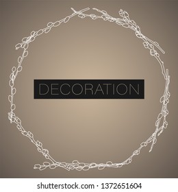 frame made of white handdrawn willow branches. Easter decoration vector illustration