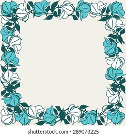 frame magnolia flowers vector illustration