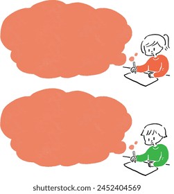 Frame with man and woman writing something loose simple illustration set