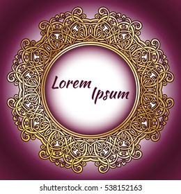 Frame with mandala drawing. The floral motif of Burgundy, red with gold rims. Tribal pattern circle. Vector, abstract flower mandala. Decorative elements for design. EPS 10