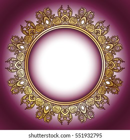 Frame with mandala drawing. The floral motif of Burgundy, red with gold rims. Tribal pattern circle. Vector, abstract flower mandala. Decorative elements for design. EPS 10