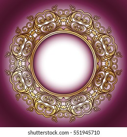 Frame with mandala drawing. The floral motif of Burgundy, red with gold rims. Tribal pattern circle. Vector, abstract flower mandala. Decorative elements for design. EPS 10