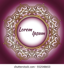 Frame with mandala drawing. The floral motif of Burgundy, red with gold rims. Tribal pattern circle. Vector, abstract flower mandala. Decorative elements for design. EPS 10