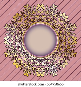 Frame with mandala drawing. Floral motif Burgundy, red with gold rims. Round tribal pattern. Vector, abstract mandala flower. Decorative elements for design. EPS 10