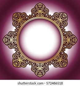 Frame with mandala drawing. Floral motif Burgundy, red with gold rims. Round tribal pattern. Vector, abstract mandala flower. Decorative elements for design. EPS 10