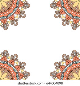 Frame with mandala pattern in hand drawn style for web, wedding invitation and creative design. Vector illustration
