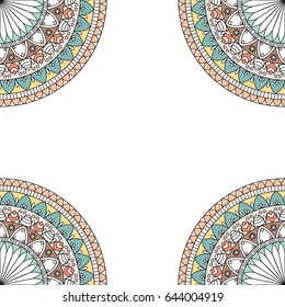 Frame with mandala pattern in hand drawn style for web, wedding invitation and creative design. Vector illustration