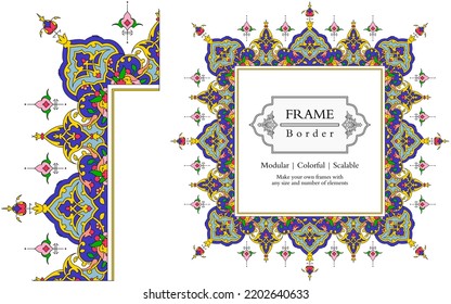 Frame mandala persian arabic turkish islamic hindi indian tibetan traditional colorful vector modular pattern texture vintage ornate retro elegant ornamental borders and frames floral ornaments tazhib