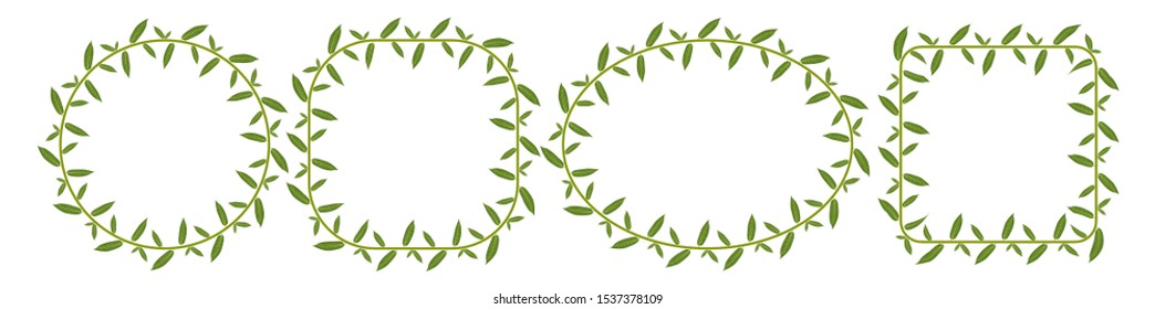 frame of mango leaf motif, border shape of plant leaves, flat design with isolated white background