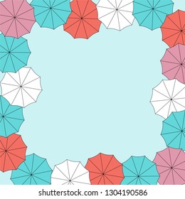 Frame of many multicolored umbrellas. Vector