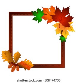 frame with maple leaves and acorns. brown, orange, yellow and color zelkny